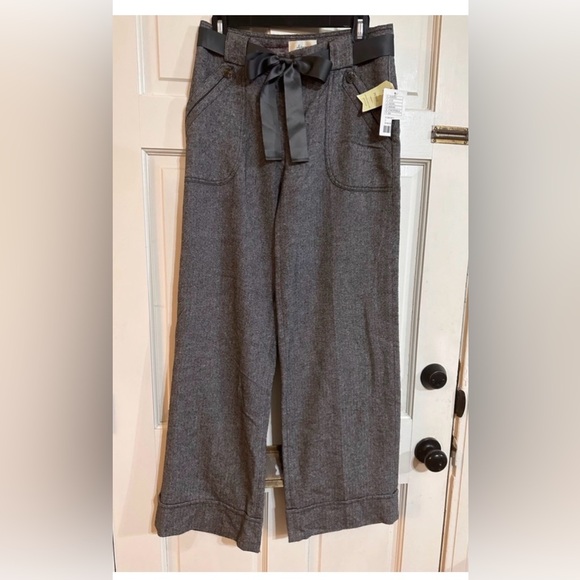 Anthropologie Pants - ELEVENSES ANTHROPOLOGIE Gray Herringbone Wide-Leg Trousers w/ Bow Sz 2 NWT